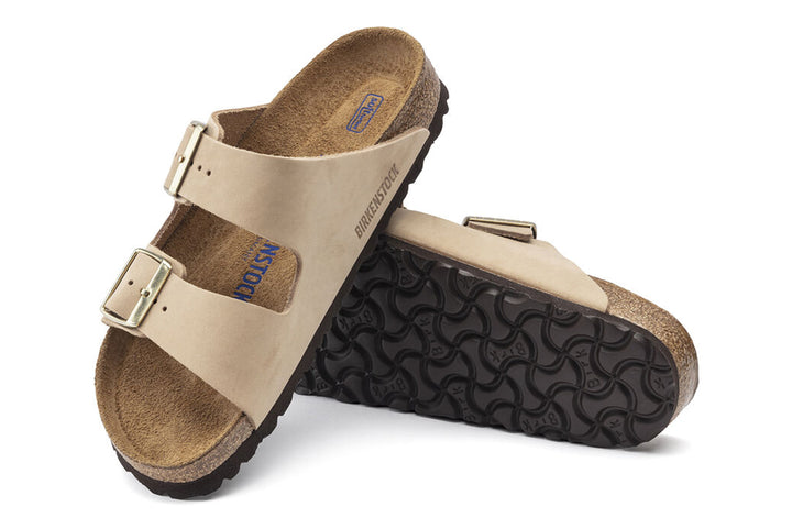 Birkenstock Arizona R Soft Footbed Sandcastle Nubuck Leather Womens #color_brown-beige