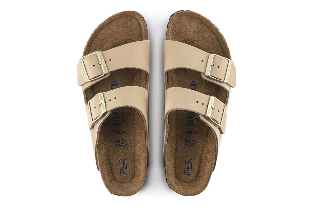 Birkenstock Arizona R Soft Footbed Sandcastle Nubuck Leather Womens #color_brown-beige