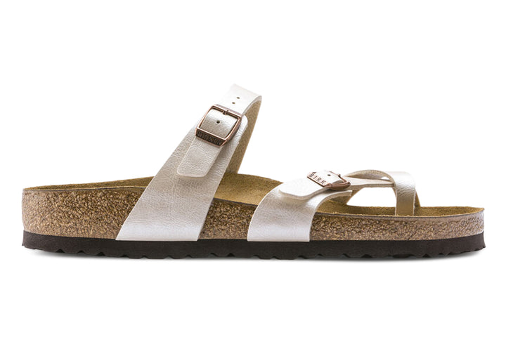 Birkenstock Mayari R Graceful Pearl White Birko-Flor Womens #color_metallic-pearl