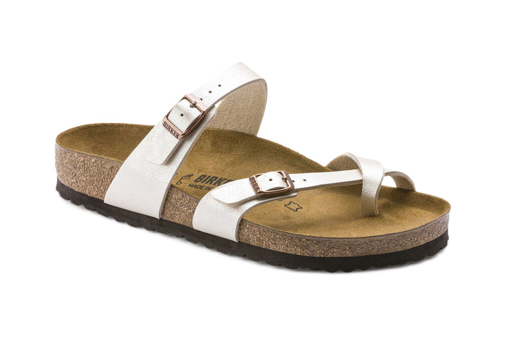 Birkenstock Mayari R Graceful Pearl White Birko-Flor Womens #color_metallic-pearl