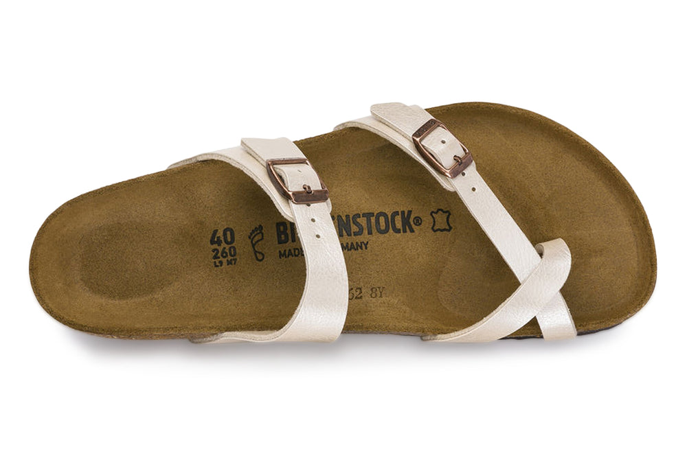 Birkenstock Mayari R Graceful Pearl White Birko-Flor Womens #color_metallic-pearl
