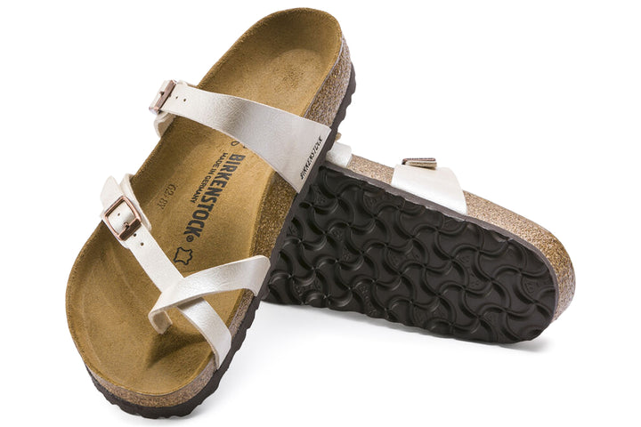 Birkenstock Mayari R Graceful Pearl White Birko-Flor Womens #color_metallic-pearl