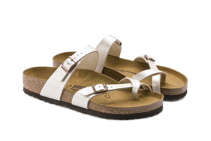 Birkenstock Mayari R Graceful Pearl White Birko-Flor Womens #color_metallic-pearl