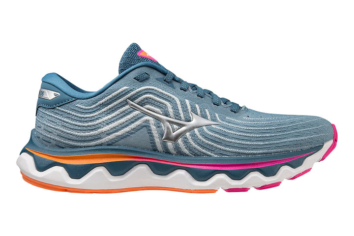 Mizuno Wave Horizon 6 B Blue Ashes/Silver/Neon Pink Womens #color_grey-dark-grey
