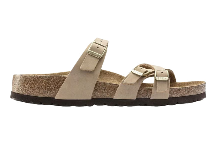 Birkenstock Franca R Soft Footbed Sandcastle Nubuck Leather Womens #color_brown-beige