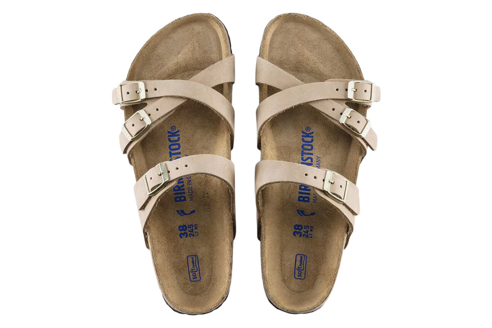 Birkenstock Franca R Soft Footbed Sandcastle Nubuck Leather Womens #color_brown-beige