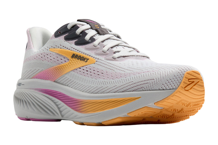Brooks Ghost 17 D Oyster/Apricot/Pink Womens #color_grey-multi-pinks-purples