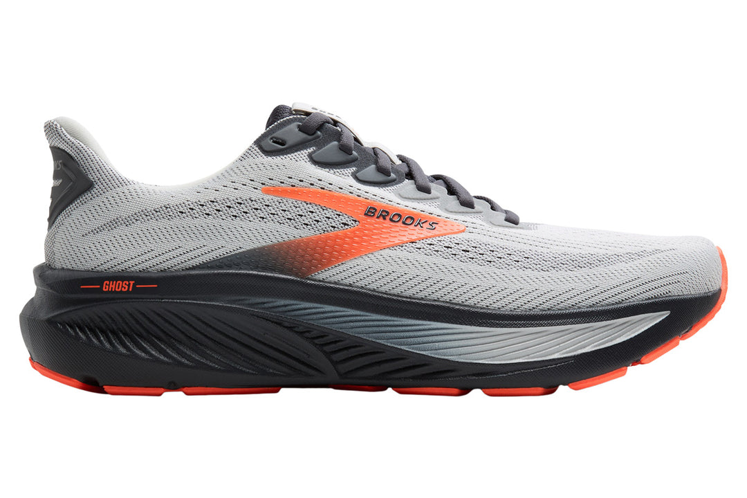Brooks Ghost 17 D Oyster Mushroom/Orange/Ebony Mens #color_grey-multi-reds-oranges