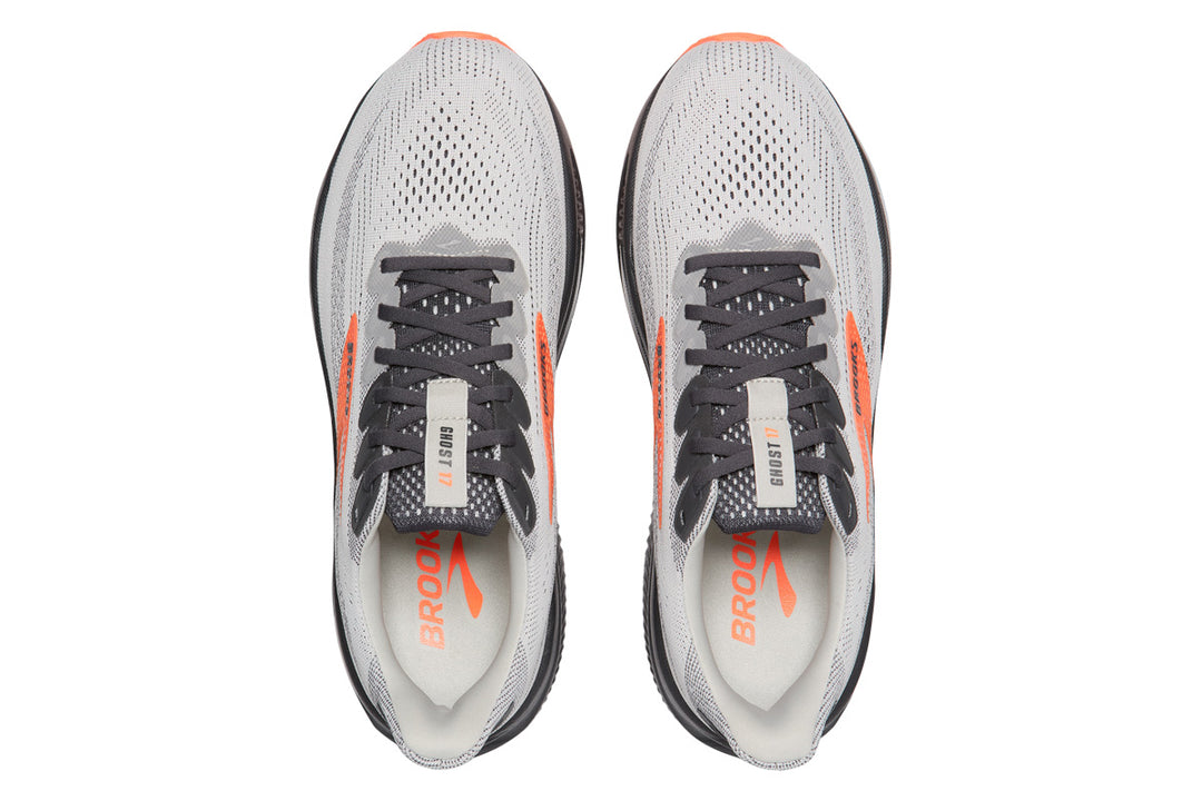 Brooks Ghost 17 D Oyster Mushroom/Orange/Ebony Mens #color_grey-multi-reds-oranges
