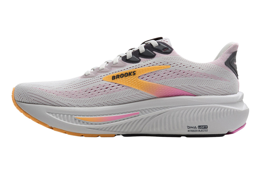 Brooks Ghost 17 B Oyster/Apricot/Pink Womens #color_grey-multi-pinks-purples
