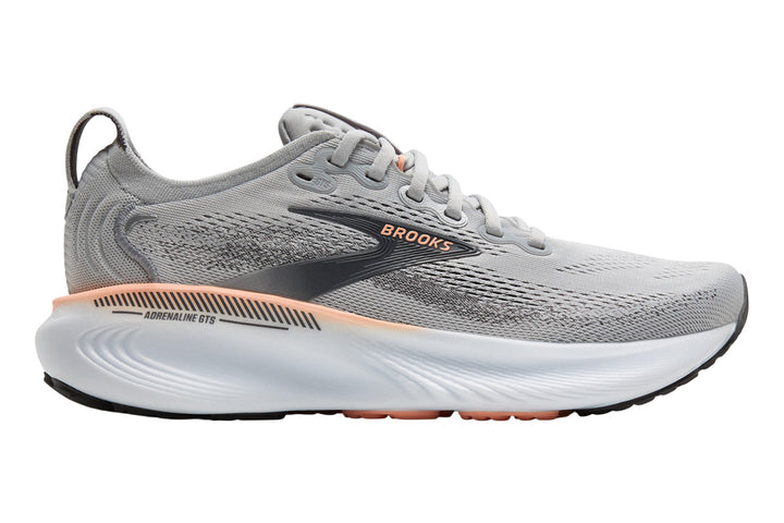 Brooks Adrenaline GTS 25 2A Grey/Blackened Pearl/Coral Womens #color_grey-light-grey