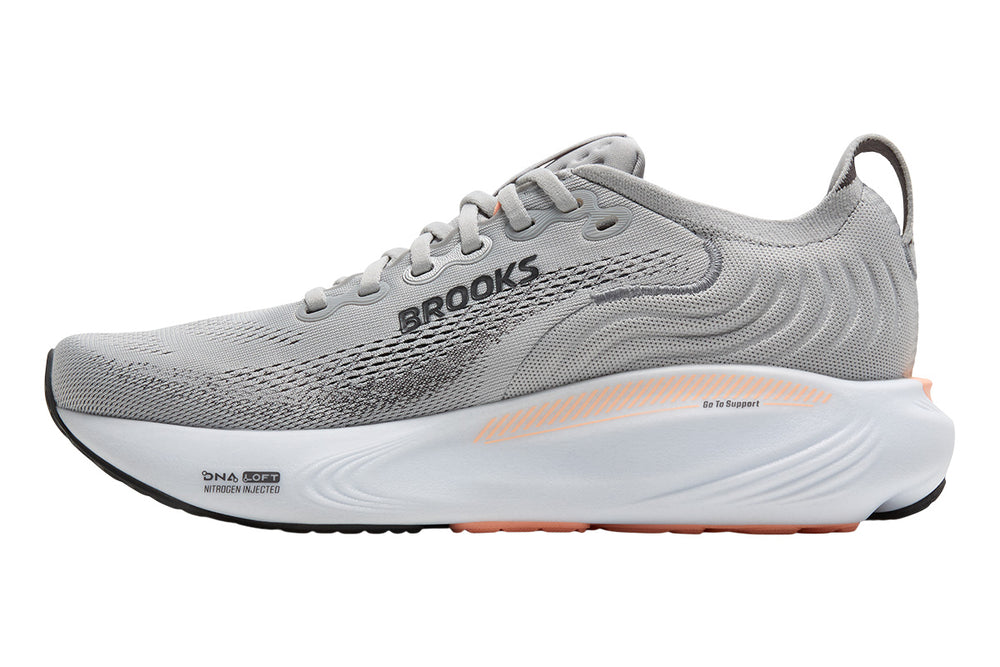 Brooks Adrenaline GTS 25 2A Grey/Blackened Pearl/Coral Womens #color_grey-light-grey