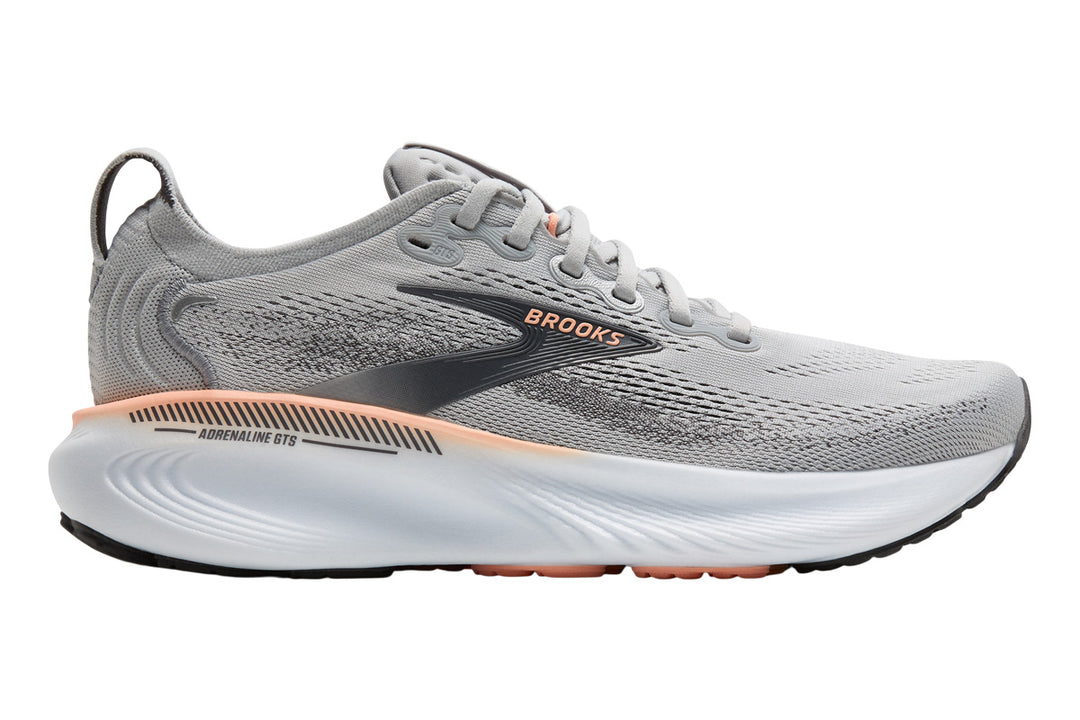 Brooks Adrenaline GTS 25 2E Grey/Blackened Pearl/Coral Womens #color_grey-light-grey