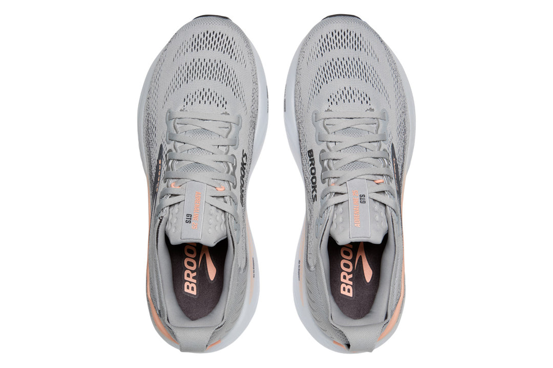 Brooks Adrenaline GTS 25 2E Grey/Blackened Pearl/Coral Womens #color_grey-light-grey