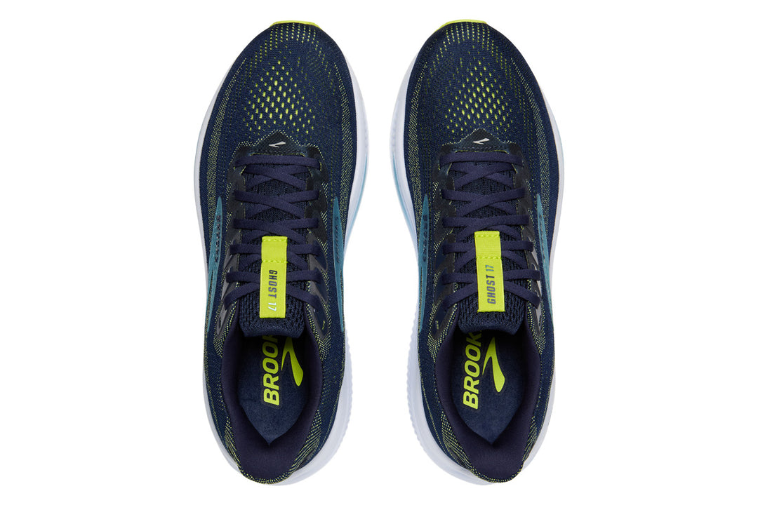 Brooks Ghost 17 2E Peacoat/Lime/Blue Mens #color_navy