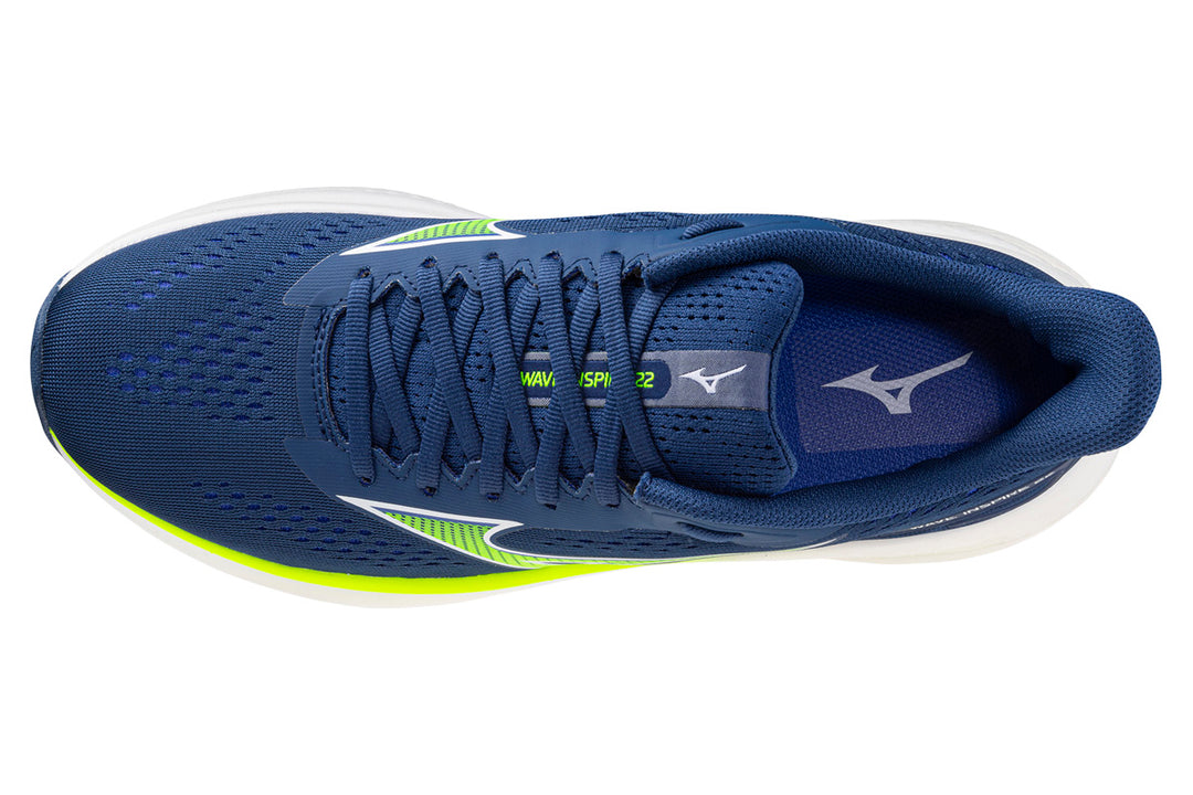 Mizuno Wave Inspire 22 D Estate Blue/White/Lightning Yellow Mens #color_blue-multi-yellows