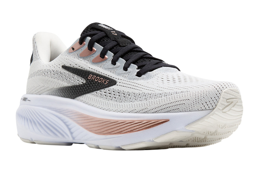 Brooks Ghost 17 D White/Black/Rose Gold Womens #color_white-multi