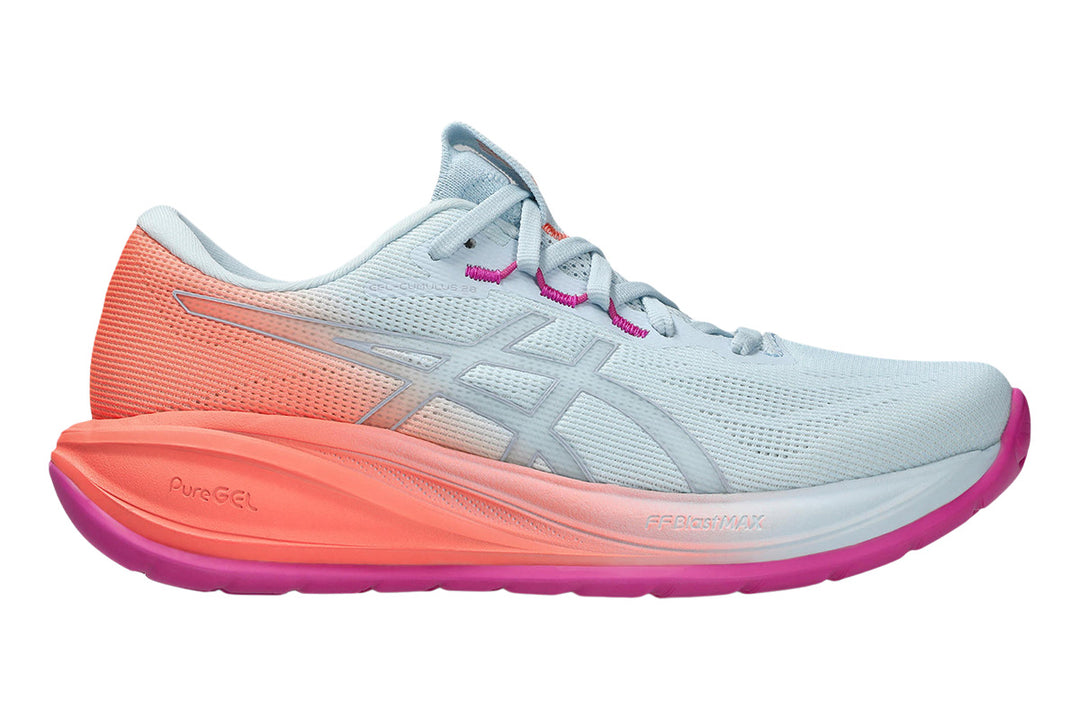 Asics Gel-Cumulus 28 B Sky/Sun Coral Womens #color_white-multi-pinks-oranges