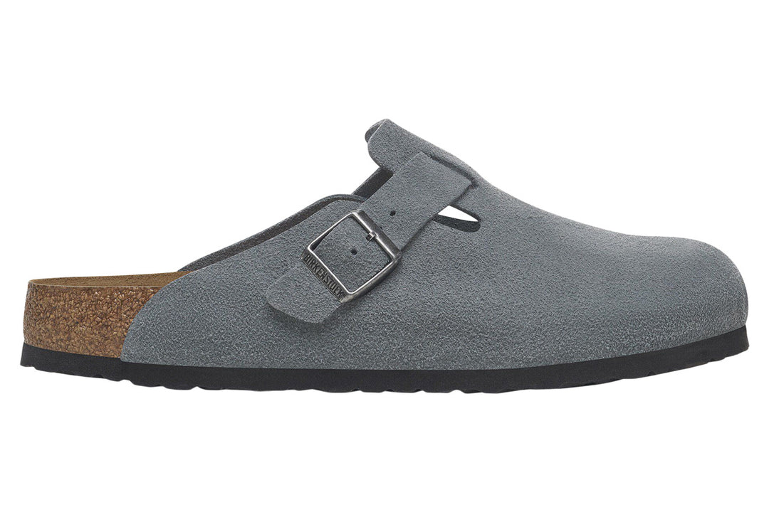 Birkenstock Boston R Soft Footbed Basalt Grey Suede Leather Unisex #color_grey