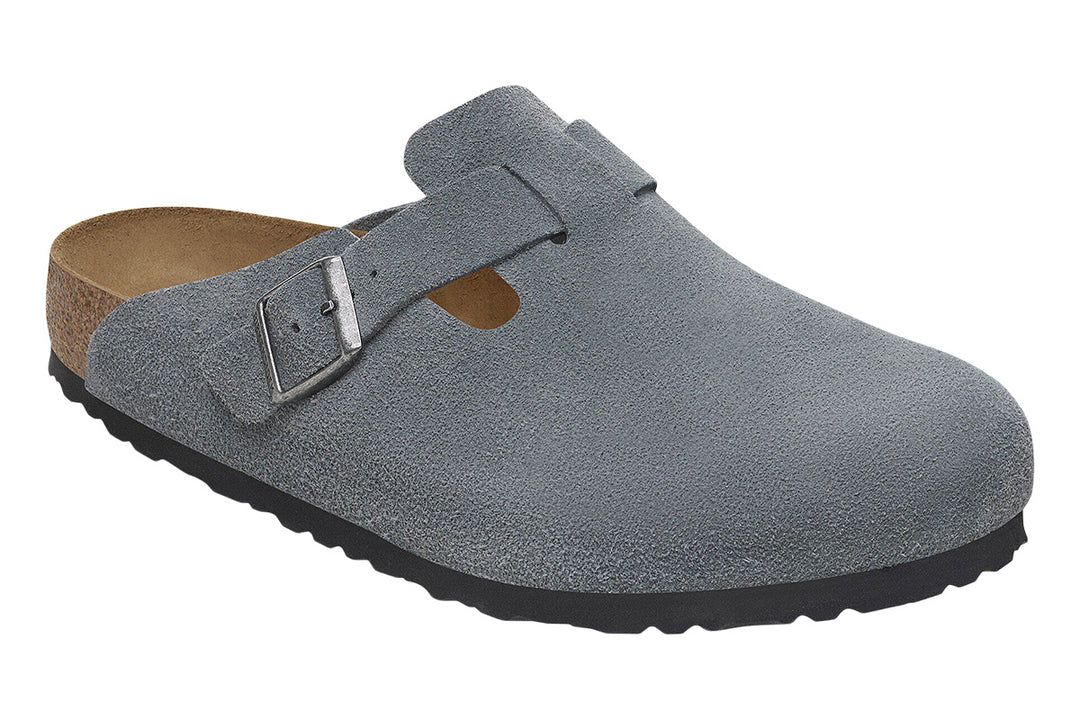 Birkenstock Boston R Soft Footbed Basalt Grey Suede Leather Unisex #color_grey