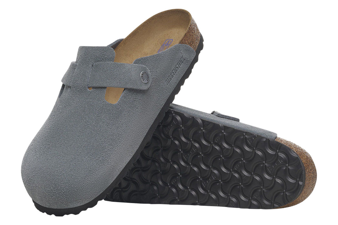 Birkenstock Boston R Soft Footbed Basalt Grey Suede Leather Unisex #color_grey