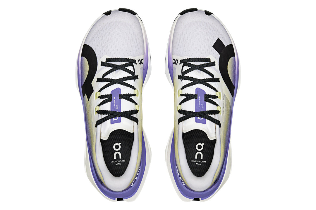 On Cloudboom Max B White/Juniper Womens #color_white-multi-purples-yellows