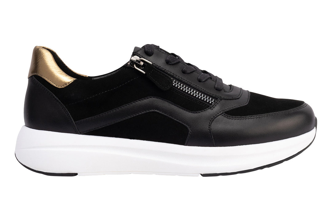 Klouds Kerry Black Suede Gold Leather Combo Womens #color_black