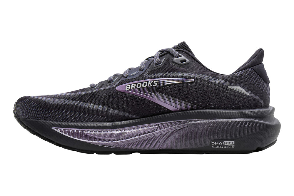 Brooks Ghost 18 B Ebony/Folkstone/Metallic Womens #color_black-multi-purples