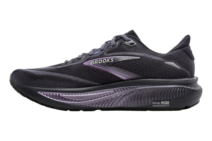 Brooks Ghost 18 B Ebony/Folkstone/Metallic Womens #color_black-multi-purples