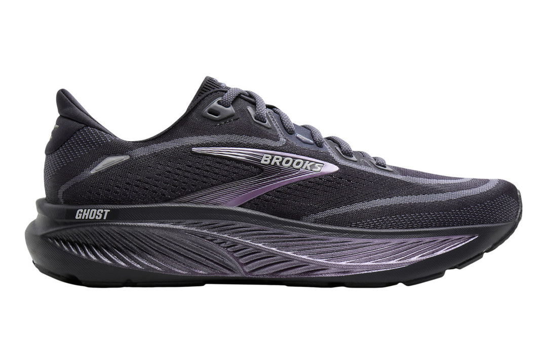 Brooks Ghost 18 B Ebony/Folkstone/Metallic Womens #color_black-multi-purples