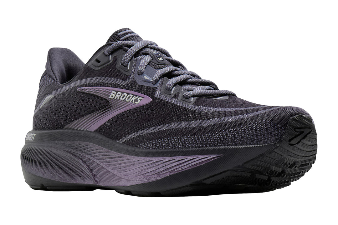 Brooks Ghost 18 B Ebony/Folkstone/Metallic Womens #color_black-multi-purples