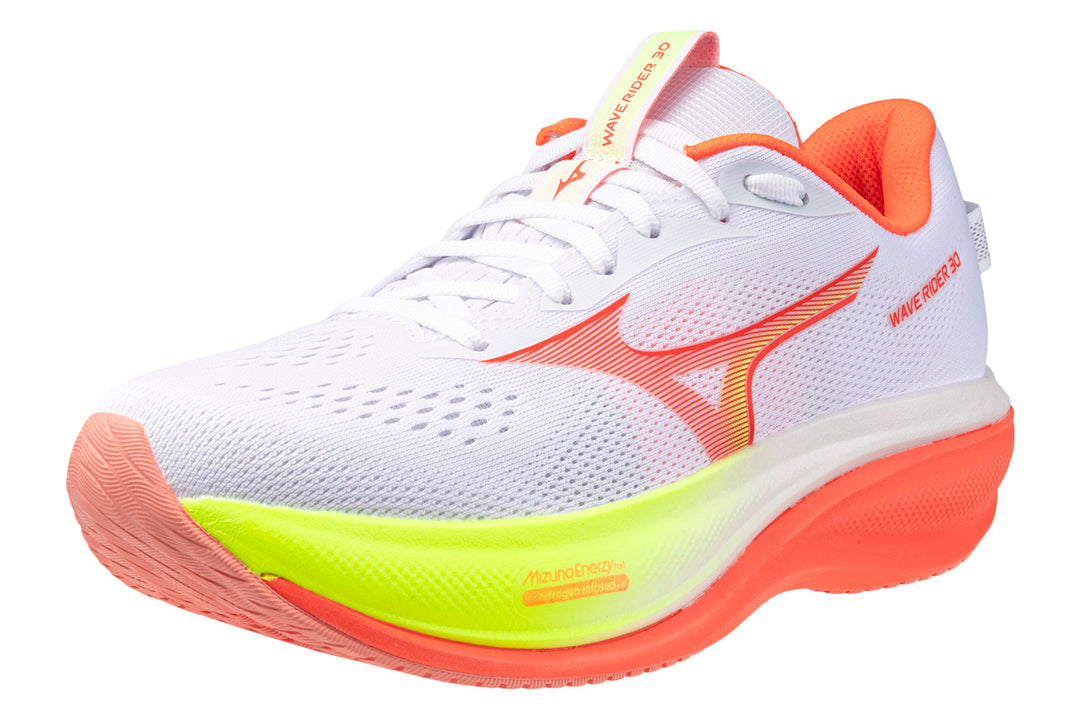 Mizuno Wave Rider 30 B White/Flamingo Coral/Lime Pulp Womens #color_white-multi