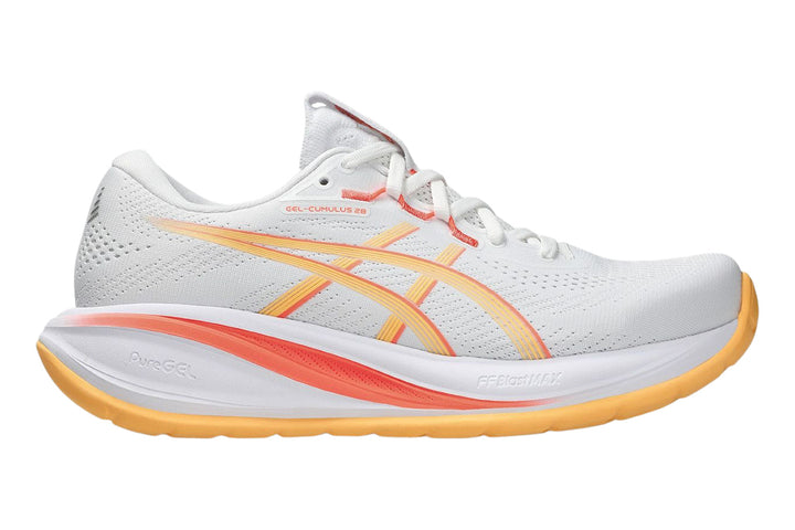 Asics Gel-Cumulus 28 B White/Orange Glow Womens #color_white-multi-reds-oranges