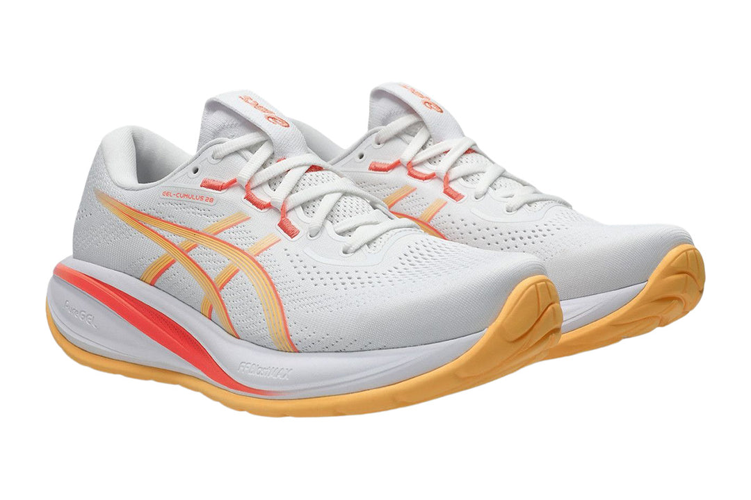 Asics Gel-Cumulus 28 B White/Orange Glow Womens #color_white-multi-reds-oranges