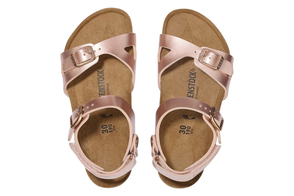 Birkenstock Rio N Hook and Loop Electric Metallic Copper Birko-Flor Kids #color_metallic-rose-gold
