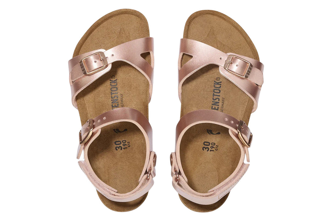 Birkenstock Rio N Hook and Loop Electric Metallic Copper Birko-Flor Kids #color_metallic-rose-gold