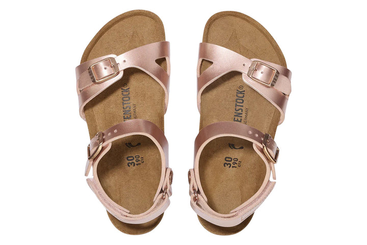 Birkenstock Rio N Hook and Loop Electric Metallic Copper Birko-Flor Kids #color_metallic-rose-gold