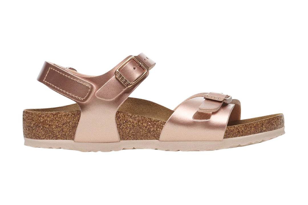 Birkenstock Rio N Hook and Loop Electric Metallic Copper Birko-Flor Kids #color_metallic-rose-gold