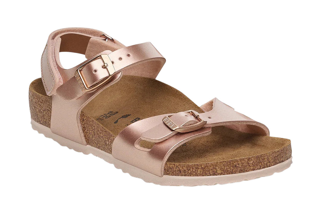 Birkenstock Rio N Hook and Loop Electric Metallic Copper Birko-Flor Kids #color_metallic-rose-gold