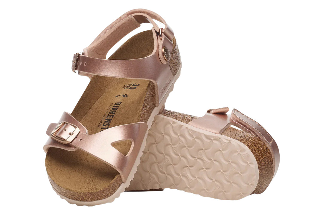 Birkenstock Rio N Hook and Loop Electric Metallic Copper Birko-Flor Kids #color_metallic-rose-gold