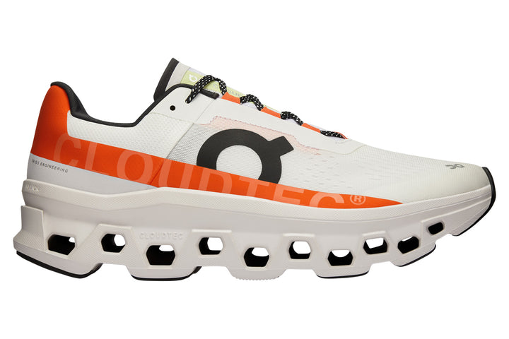 On Cloudmonster D Undyed White/Flame Mens #color_white-multi-reds-oranges