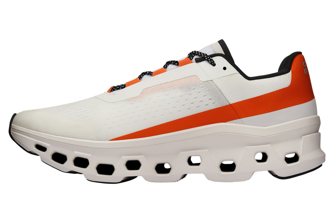 On Cloudmonster D Undyed White/Flame Mens #color_white-multi-reds-oranges