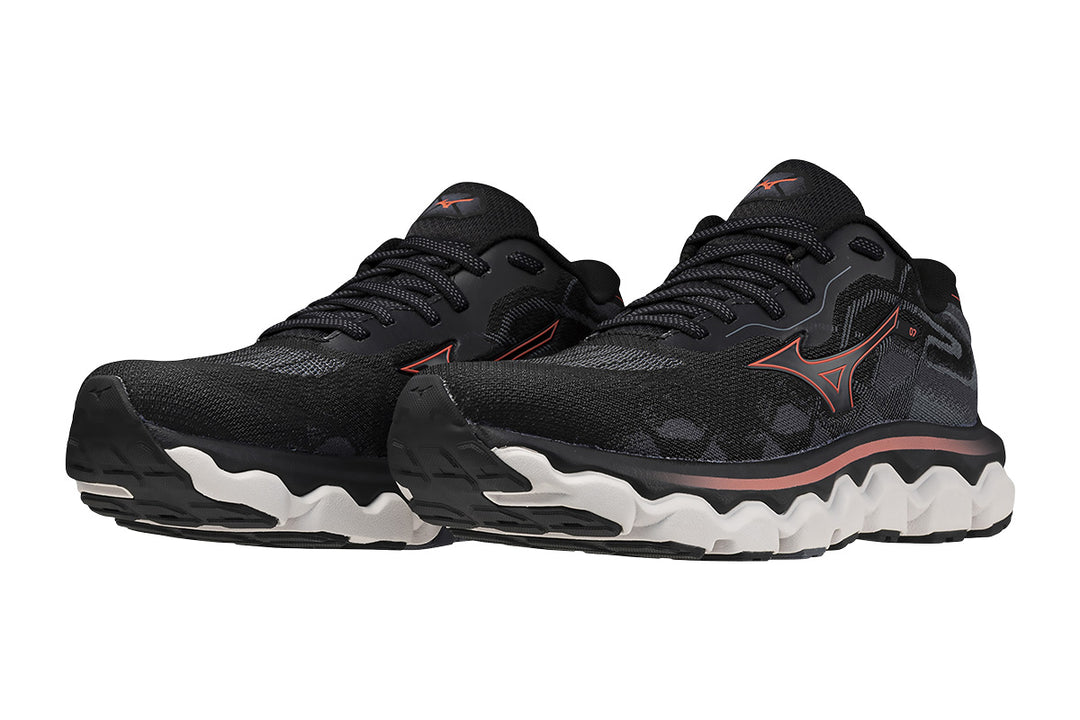 Mizuno Wave Horizon 7 D Black/Dubarry/Nimbus Cloud Womens #color_black-multi-reds-oranges